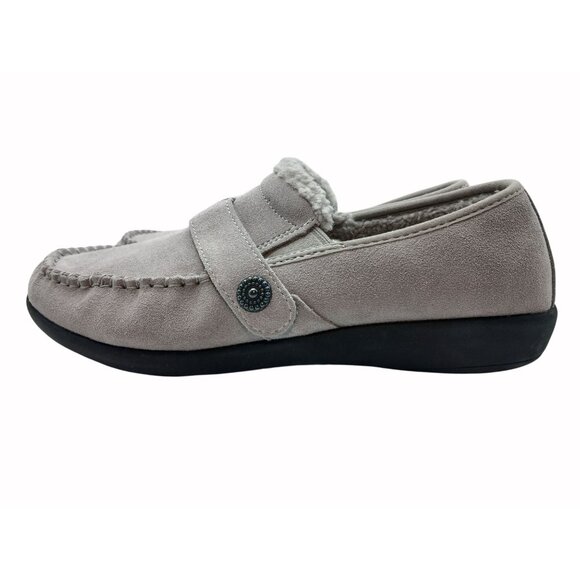 REVITALIGN Womens Siesta Splendid Gray Faux Suede Moccasin Slippers 12D Faux Fur - Picture 5 of 11
